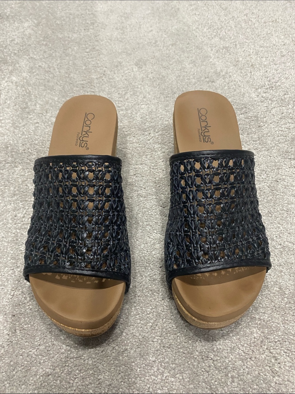 Corkys Black Woven Slide Mules